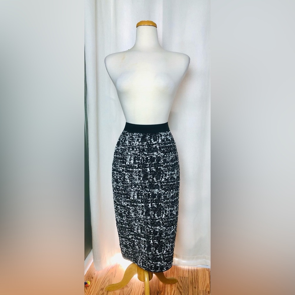 Maeve Anthropologie Black White Textured Knit Jacquard Pencil Skirt Women Small